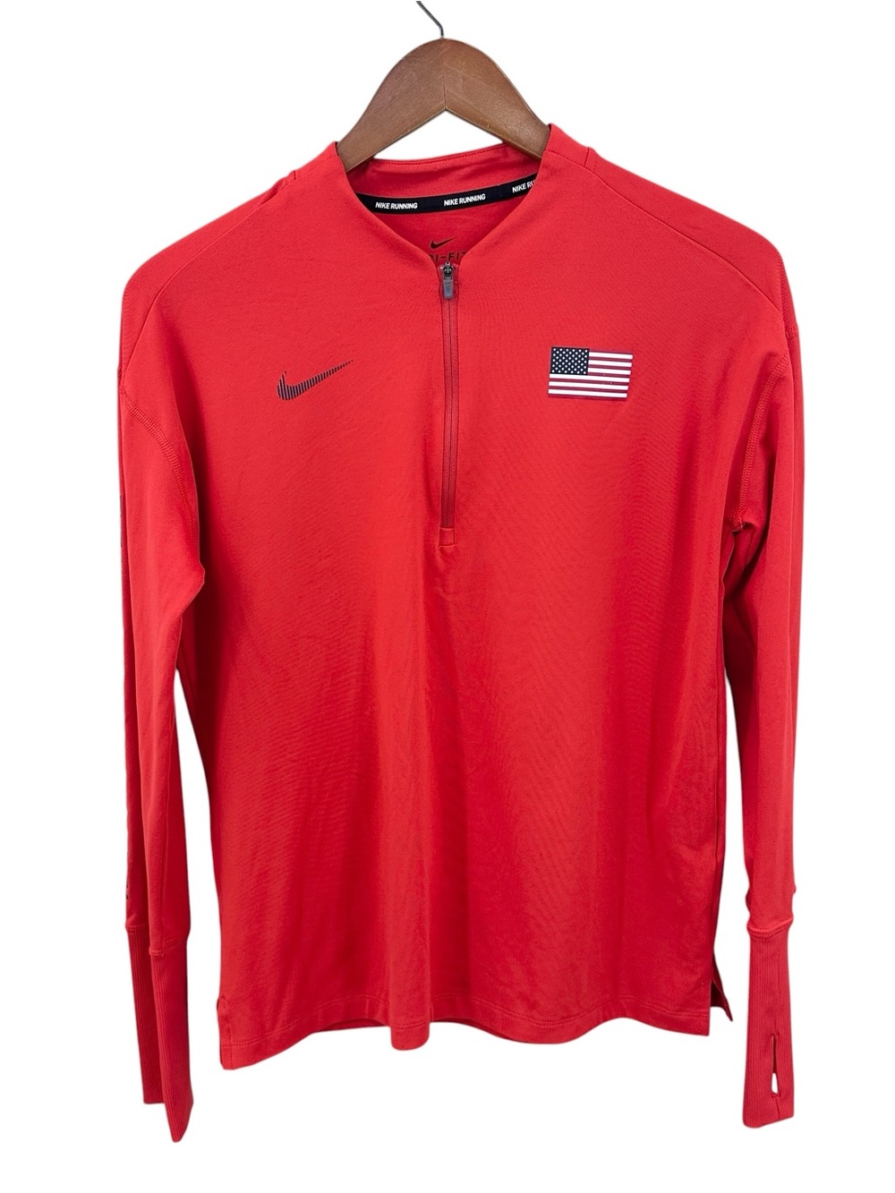 NIKE Team USA Element 1/2 Zip Long Sleeve Running Shirt Top Red